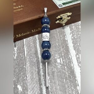 Blue Beaded Cigar Poker W/ Masonic Square Mason Pick,, Nubber, Stick, Poker Tool